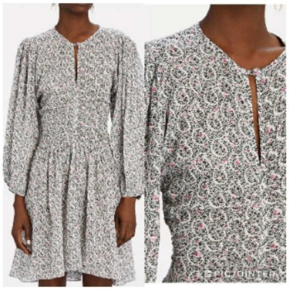 Étoile Isabel Marant Marili Paisley Ruched Blouson-Sleeve Dress Size 36 or US 4 - Picture 3 of 16